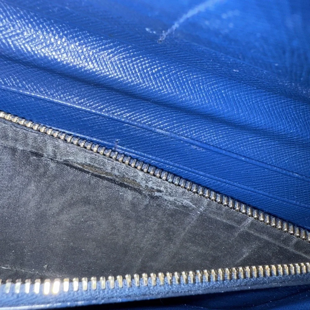 PRADA Saffiano‎ Long Wallet Bifold Blue Gold Hardware Leather Womens Authentic